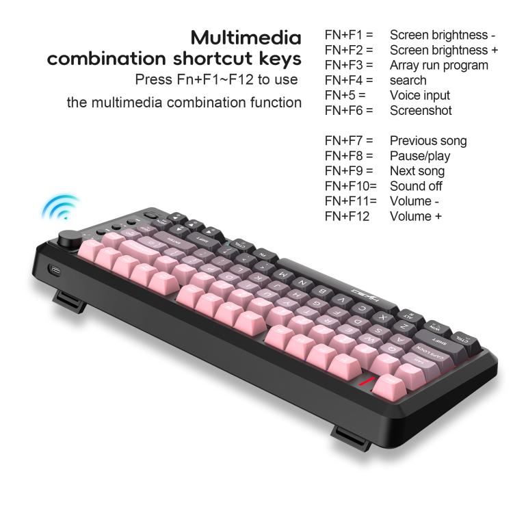 HXSJ L400 Three-mode Wireless RGB Light Thin Film 81 Keys Keyboard(Black White Blue) - Wireless Keyboard by HXSJ | Online Shopping UK | buy2fix