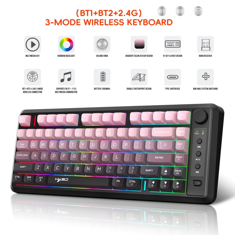 HXSJ L400 Three-mode Wireless RGB Light Thin Film 81 Keys Keyboard(Black White Blue) - Wireless Keyboard by HXSJ | Online Shopping UK | buy2fix