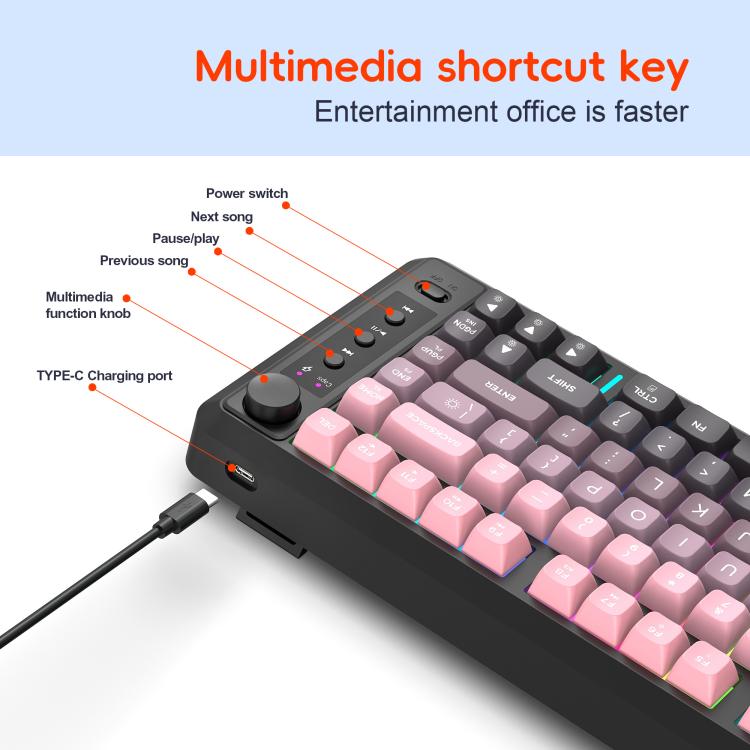 HXSJ L400 Three-mode Wireless RGB Light Thin Film 81 Keys Keyboard(Black White Blue) - Wireless Keyboard by HXSJ | Online Shopping UK | buy2fix