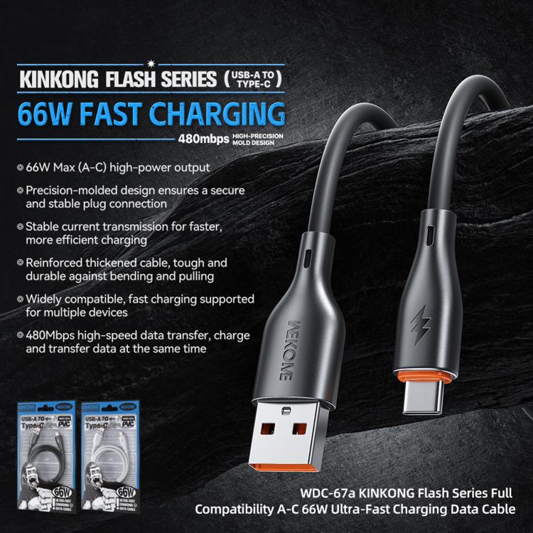 WK WDC-67a Kinkong 1m 66W PVC Data Cable, Interface:USB to Type-C(White) - USB-C & Type-C Cable by WK | Online Shopping UK | buy2fix