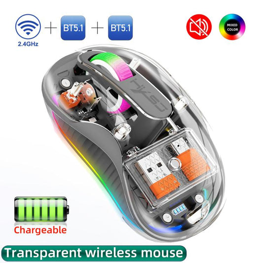 HXSJ M333 Three Modes Transparent Wireless Mouse(Space Grey) - Wireless Mice by HXSJ | Online Shopping UK | buy2fix