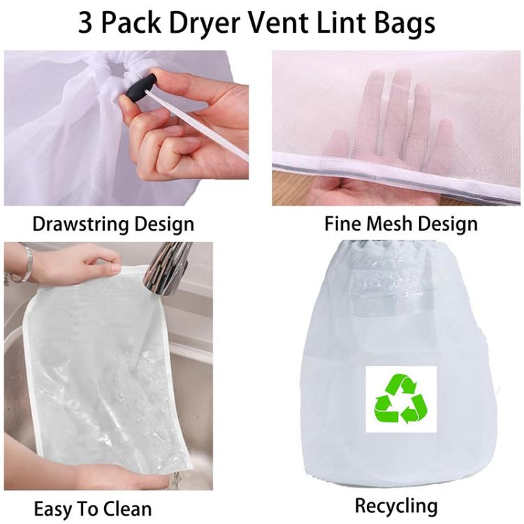 3pcs/Pack Dryer Vent Lint Trap Dryer Vent Duct Lint Bag(White) - Dryer Parts by buy2fix | Online Shopping UK | buy2fix