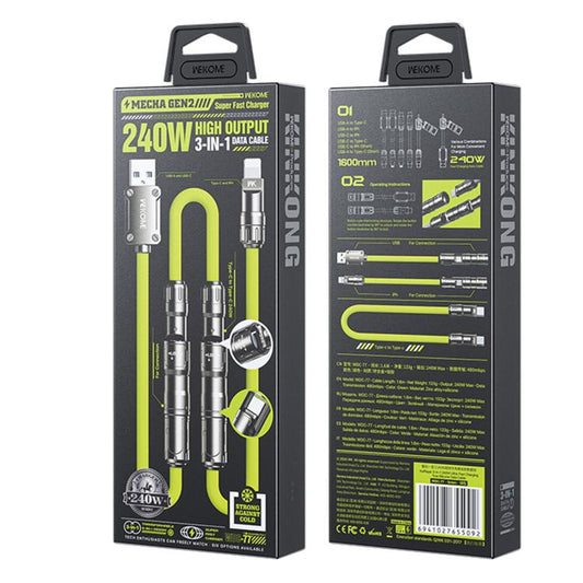 WK WDC-77 Convertible 3 in 1 240W Ultra-Fast ChargingTrue Silicone Data Cable, Interface:6 in 1(Green) - Multifunctional Cable by WK | Online Shopping UK | buy2fix