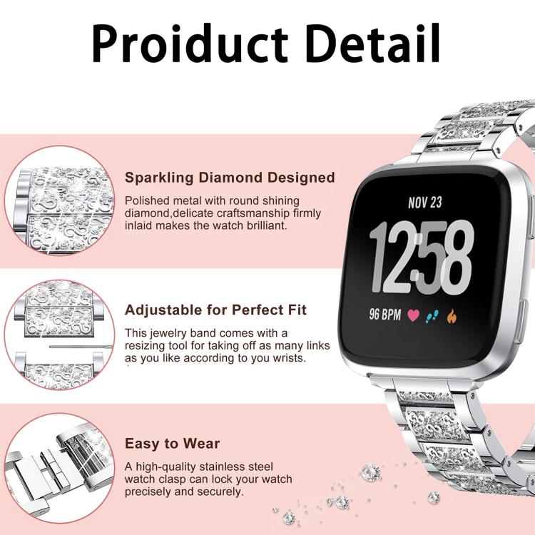 For Fitbit Charge 4 / 3 18mm xDfind Diamond Jewelry Stainless Steel Watch Band(Silver) - Watch Bands by xDfind | Online Shopping UK | buy2fix