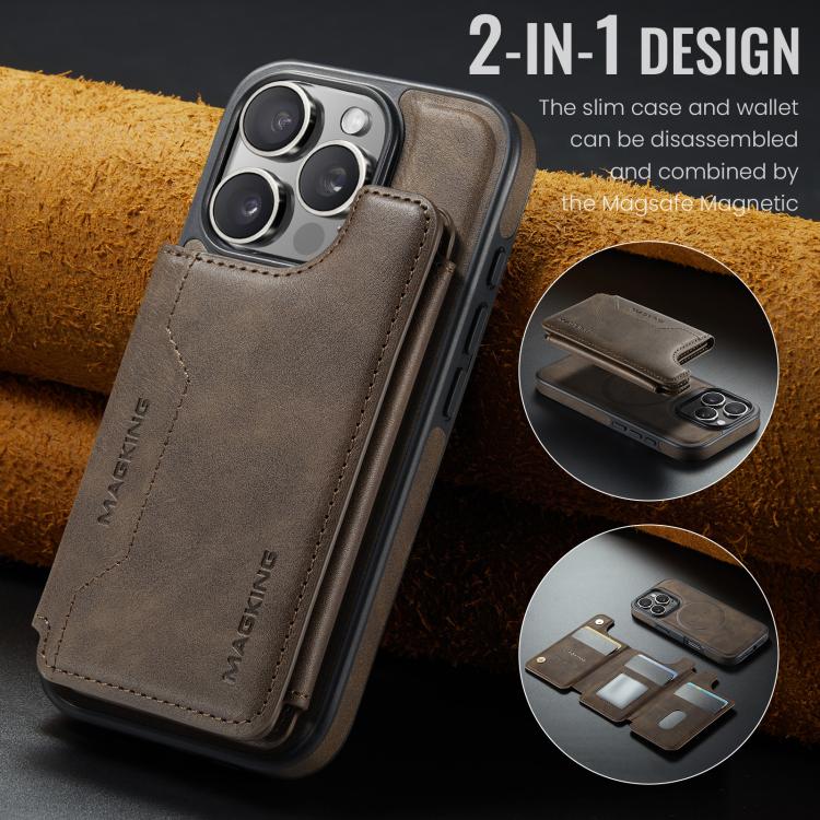 For iPhone 16 Pro DG.MING MAGKING-K3 Series MagSafe RFID Card Bag Detachable Phone Case(Coffee) - iPhone 16 Pro Cases by DG.MING | Online Shopping UK | buy2fix