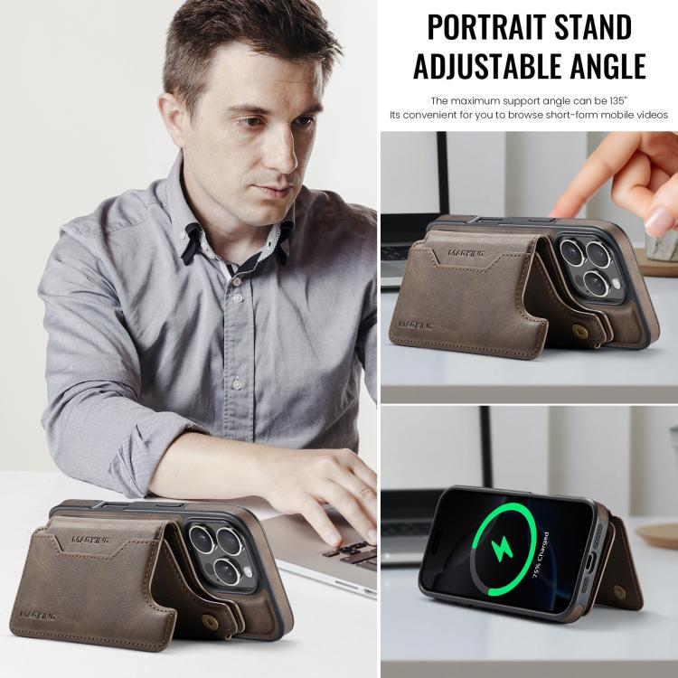 For iPhone 16 Pro DG.MING MAGKING-K3 Series MagSafe RFID Card Bag Detachable Phone Case(Coffee) - iPhone 16 Pro Cases by DG.MING | Online Shopping UK | buy2fix