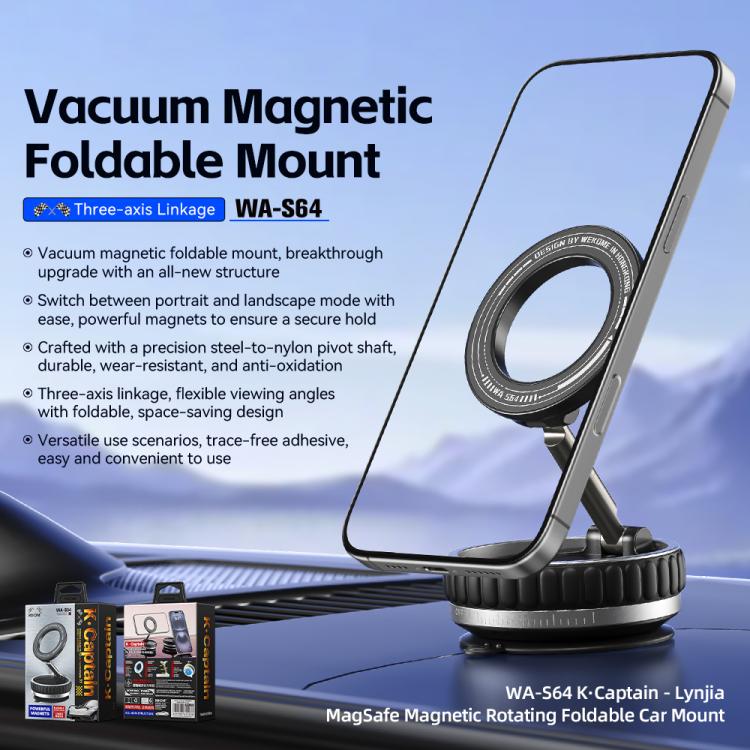 WK WA-S64 K-Captain Lynjia MagSafe Magnetic Rotating Foldable Car Phone Holder(White) - Universal Car Holders by WK | Online Shopping UK | buy2fix