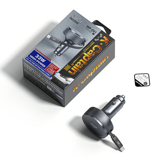 WK WP-C61 K-Captain Zinyao 33W Fast Car Charger with USB-C / Type-C Retractable Cable(Tarnish) - Car Charger by WK | Online Shopping UK | buy2fix
