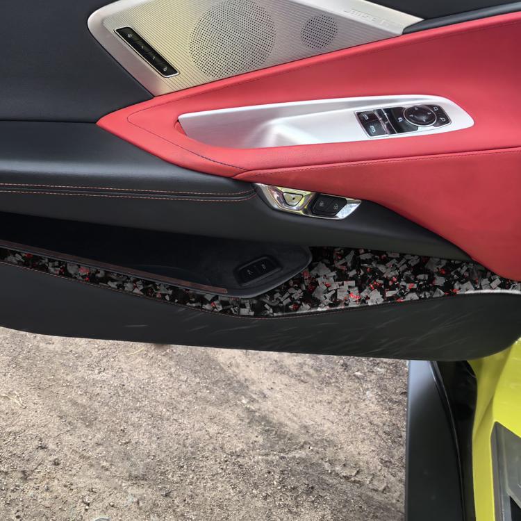 4pcs/Set Forged Gold Foil Carbon Fiber Car Door Storage Panel Decorative Sticker for Chevrolet Corvette C8 2020-, Left and Right Driver(Red) - Car Interior Mouldings by buy2fix | Online Shopping UK | buy2fix