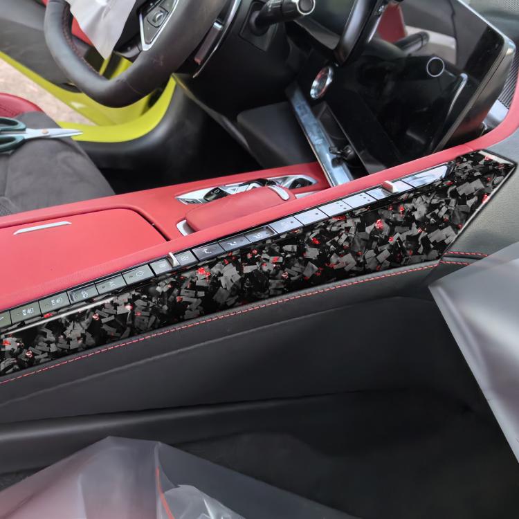 2pcs/Set Forged Gold Foil Carbon Fiber Car Center Console Side Decorative Sticker for Chevrolet Corvette C8 2020-, Left Driver(Red) - Car Interior Mouldings by buy2fix | Online Shopping UK | buy2fix