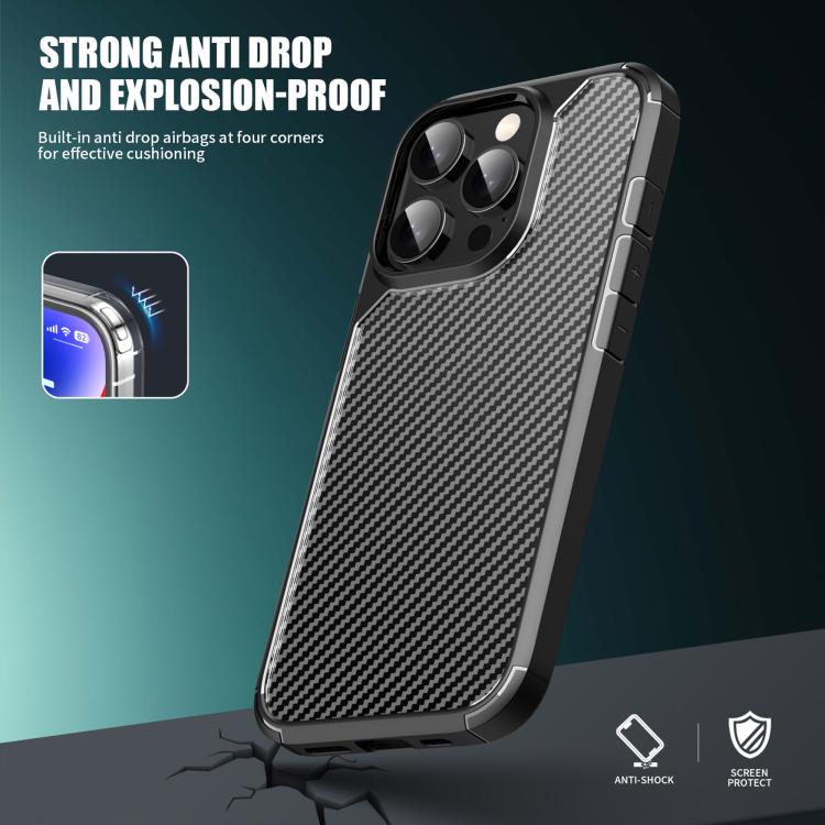 For iPhone 16 iPAKY Pioneer Series Carbon Fiber PC+TPU Phone Case(Black) - iPhone 16 Cases by iPAKY | Online Shopping UK | buy2fix