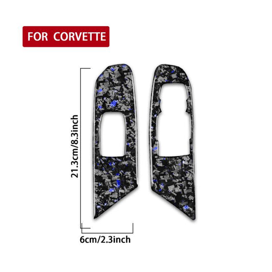 2pcs/Set Forged Gold Foil Carbon Fiber Car Window Lift Decorative Sticker for Chevrolet Corvette C8 2020-, Right Driver(Blue) - Car Interior Mouldings by buy2fix | Online Shopping UK | buy2fix