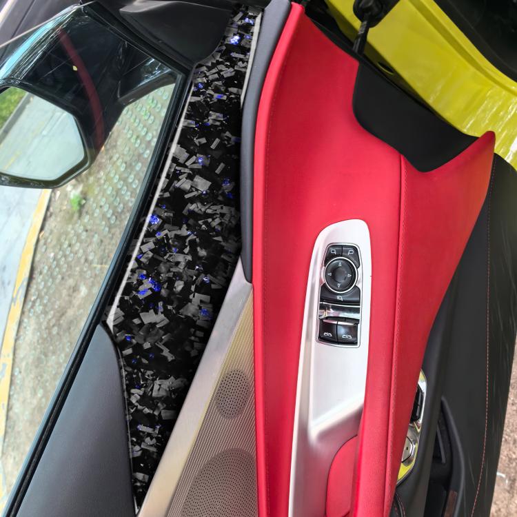 2pcs/Set Forged Gold Foil Carbon Fiber Car Door Panel Decorative Sticker for Chevrolet Corvette C8 2020-, Left and Right Driver(Blue) - Car Interior Mouldings by buy2fix | Online Shopping UK | buy2fix