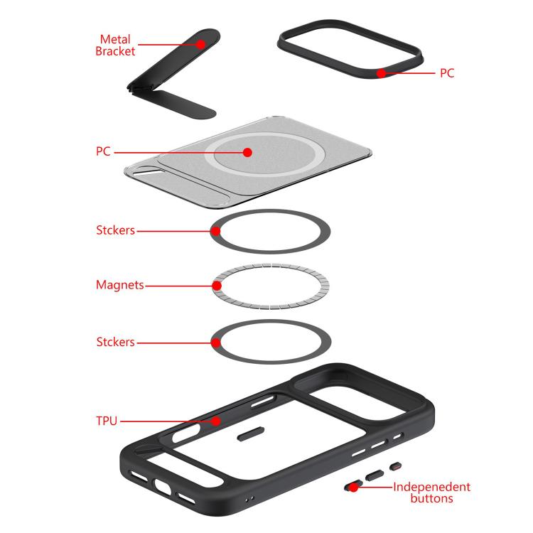 For iPhone Air Kalebol MagSafe Invisible Tilt Holder PC Hybrid TPU Case(Black) - iPhone Air Cases by Kalebol | Online Shopping UK | buy2fix