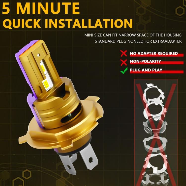 H4 2pcs/Pack 35W 3000LM 6500K IP68 Waterproof Car LED Headlight Bulb(Gold) - LED Headlamps by buy2fix | Online Shopping UK | buy2fix