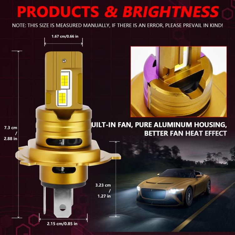 H4 2pcs/Pack 35W 3000LM 6500K IP68 Waterproof Car LED Headlight Bulb(Gold) - LED Headlamps by buy2fix | Online Shopping UK | buy2fix