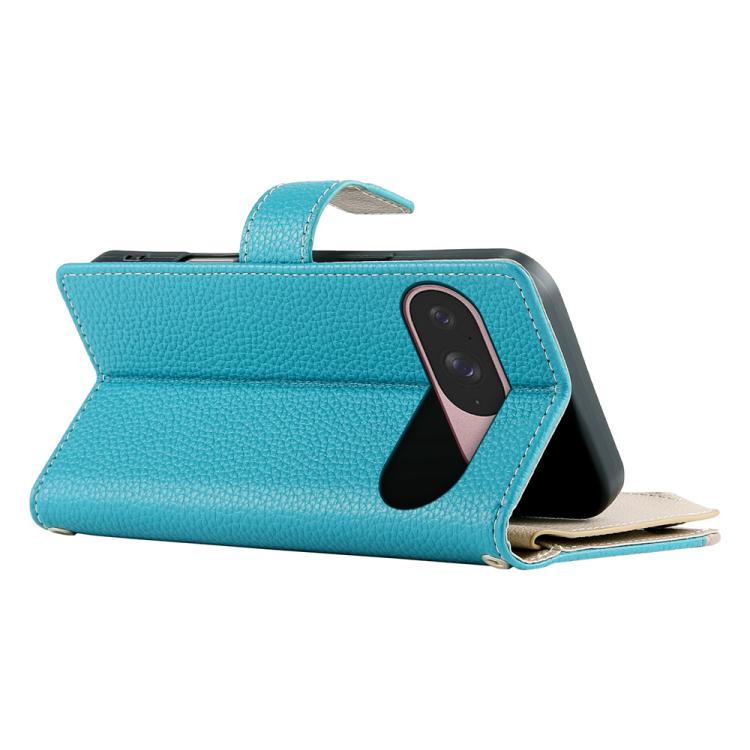For Google Pixel 9 / 9 Pro / 10 / 10 Pro Stitching Multi-card Zipper Wallet Leather Phone Case with Short Strap(Blue) - Google Cases by buy2fix | Online Shopping UK | buy2fix