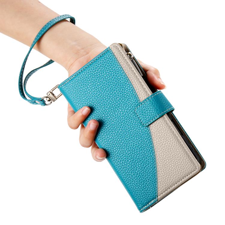 For Google Pixel 9 / 9 Pro / 10 / 10 Pro Stitching Multi-card Zipper Wallet Leather Phone Case with Short Strap(Blue) - Google Cases by buy2fix | Online Shopping UK | buy2fix