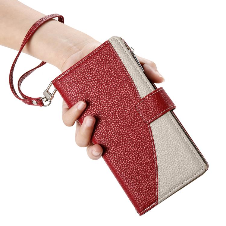 For Google Pixel 9 / 9 Pro / 10 / 10 Pro Stitching Multi-card Zipper Wallet Leather Phone Case with Short Strap(Red) - Google Cases by buy2fix | Online Shopping UK | buy2fix