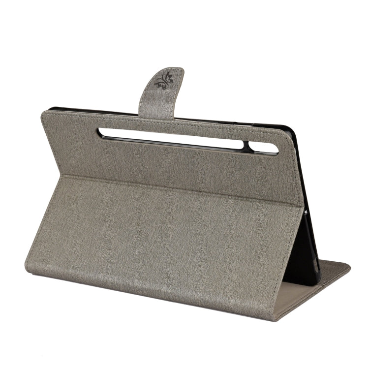 For Samsung Galaxy Tab S8 / Galaxy Tab S7 T870 / T875 Butterfly Flower Embossing Pattern Horizontal Flip Leather Case with Holder & Card Slots & Wallet(Grey) by buy2fix