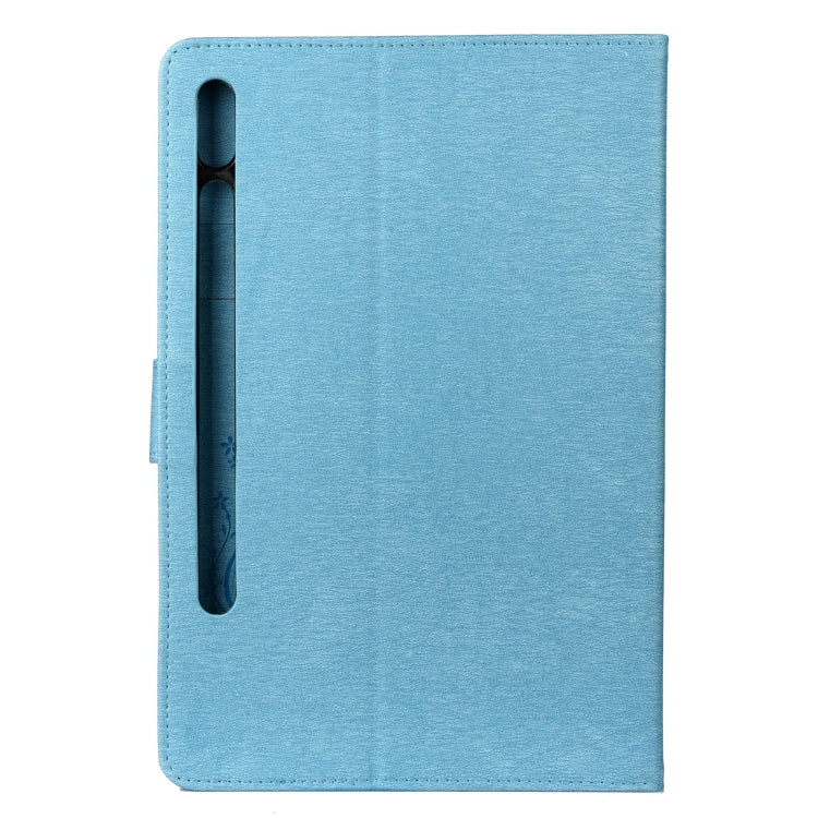 For Samsung Galaxy Tab S8 / Galaxy Tab S7 T870 / T875 Butterfly Flower Embossing Pattern Horizontal Flip Leather Case with Holder & Card Slots & Wallet(Blue) - Galaxy Tab S8 Cases by buy2fix | Online Shopping UK | buy2fix