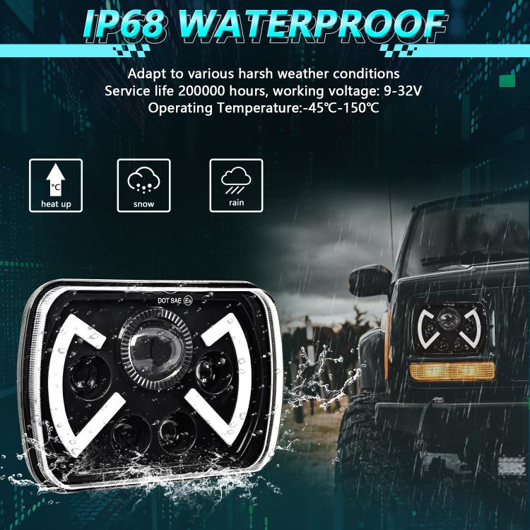Y22 H4 7 inch Car Butterfly Style Square Modified Headlight for Jeep Wrangler(Black) - LED Headlamps by buy2fix | Online Shopping UK | buy2fix
