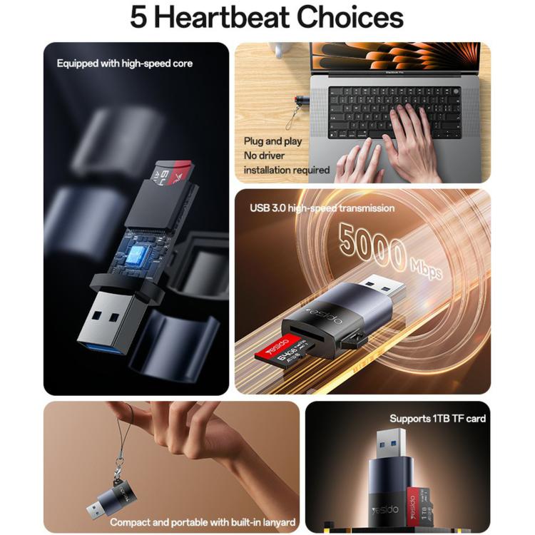 Yesido GS36 USB 3.0 TF Card Reader(Black) - by Yesido | Online Shopping UK | buy2fix