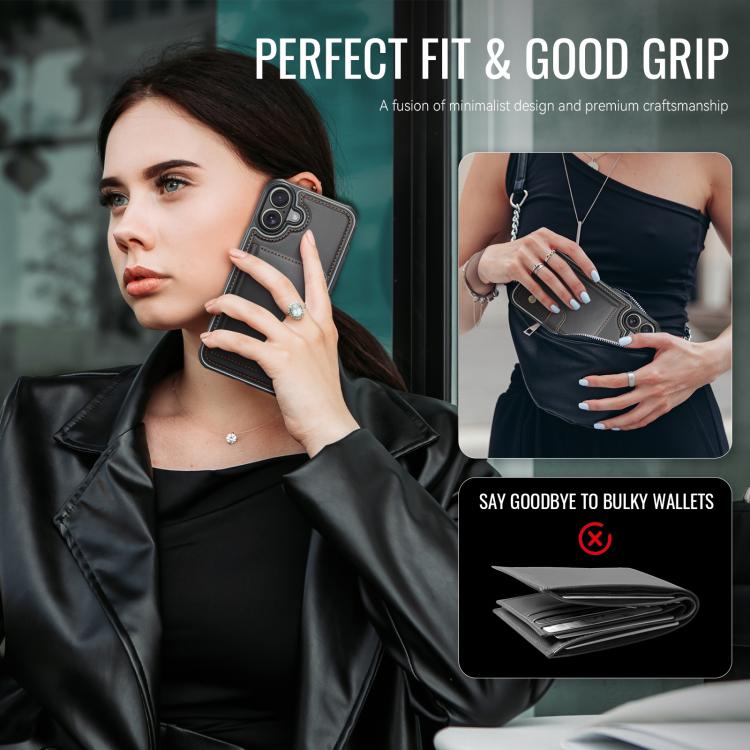 For iPhone 16 JEEHOOD J09 Buckle Card Bag MagSafe Magnetic Style RFID Leather Phone Case(Black) - iPhone 16 Cases by JEEHOOD | Online Shopping UK | buy2fix