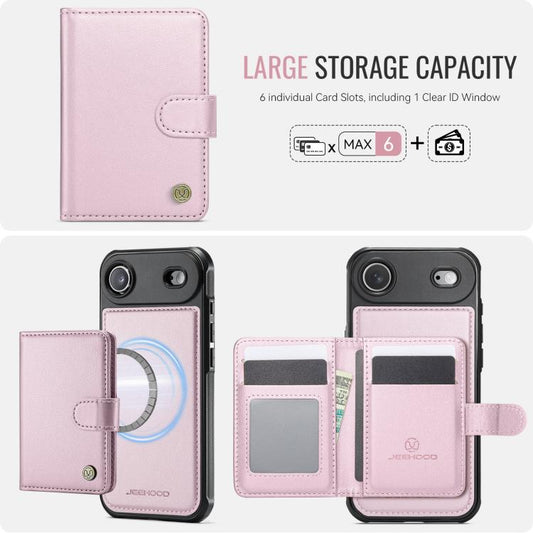 For iPhone Air JEEHOOD J09 Buckle Card Bag MagSafe Magnetic Style RFID Leather Phone Case(Pink) - iPhone Air Cases by JEEHOOD | Online Shopping UK | buy2fix