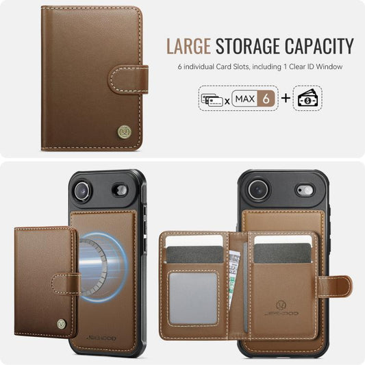 For iPhone Air JEEHOOD J09 Buckle Card Bag MagSafe Magnetic Style RFID Leather Phone Case(Brown) - iPhone Air Cases by JEEHOOD | Online Shopping UK | buy2fix