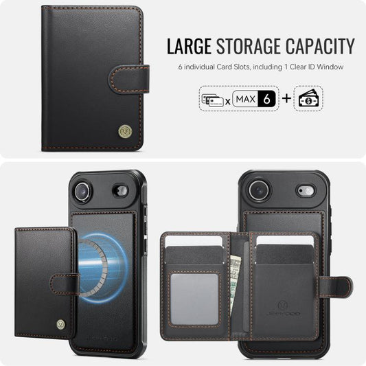 For iPhone Air JEEHOOD J09 Buckle Card Bag MagSafe Magnetic Style RFID Leather Phone Case(Black) - iPhone Air Cases by JEEHOOD | Online Shopping UK | buy2fix