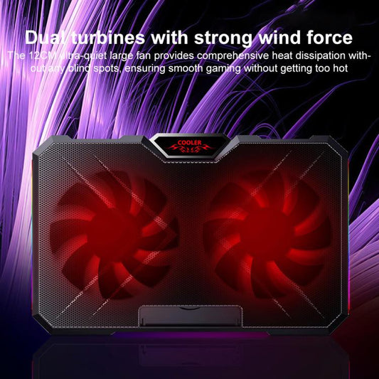 NUOXI YL-019 RGB Light Dual Turbine Silent Laptop Cooler Cooling Holder(Black) - Cooling Pads by NUOXI | Online Shopping UK | buy2fix