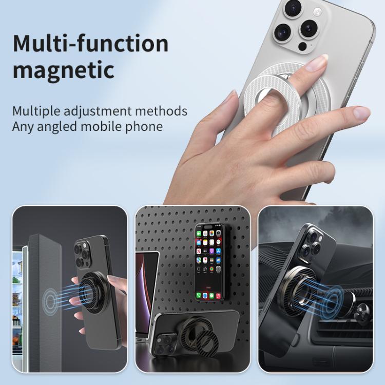 Carbon Fiber Texture Double-sided Magnetic MagSafe Ring Phone Holder, Gear Stress Relief Version(Silver) - Ring Holder by buy2fix | Online Shopping UK | buy2fix