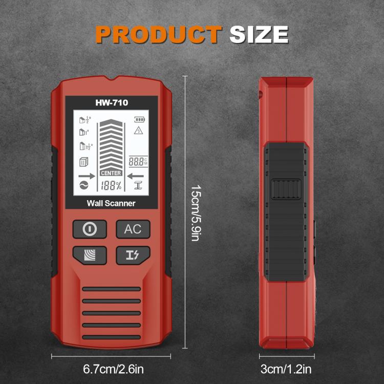 HW-710 5-in-1 Wall Scanner Metal Detector Stud Finder Measuring Instrument(Red) - Metal Detector by buy2fix | Online Shopping UK | buy2fix
