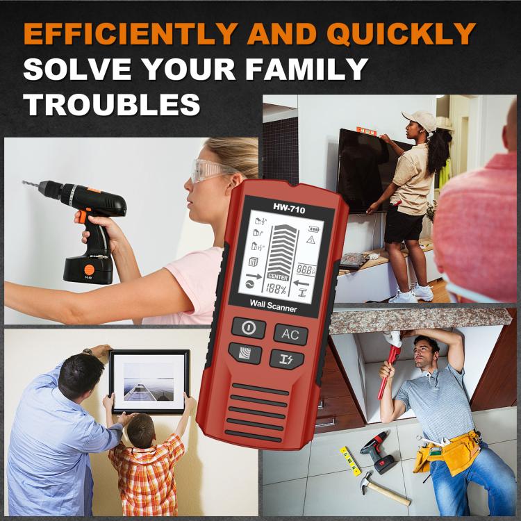 HW-710 5-in-1 Wall Scanner Metal Detector Stud Finder Measuring Instrument(Red) - Metal Detector by buy2fix | Online Shopping UK | buy2fix