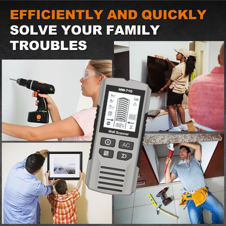 HW-710 5-in-1 Wall Scanner Metal Detector Stud Finder Measuring Instrument(Silver) - Metal Detector by buy2fix | Online Shopping UK | buy2fix