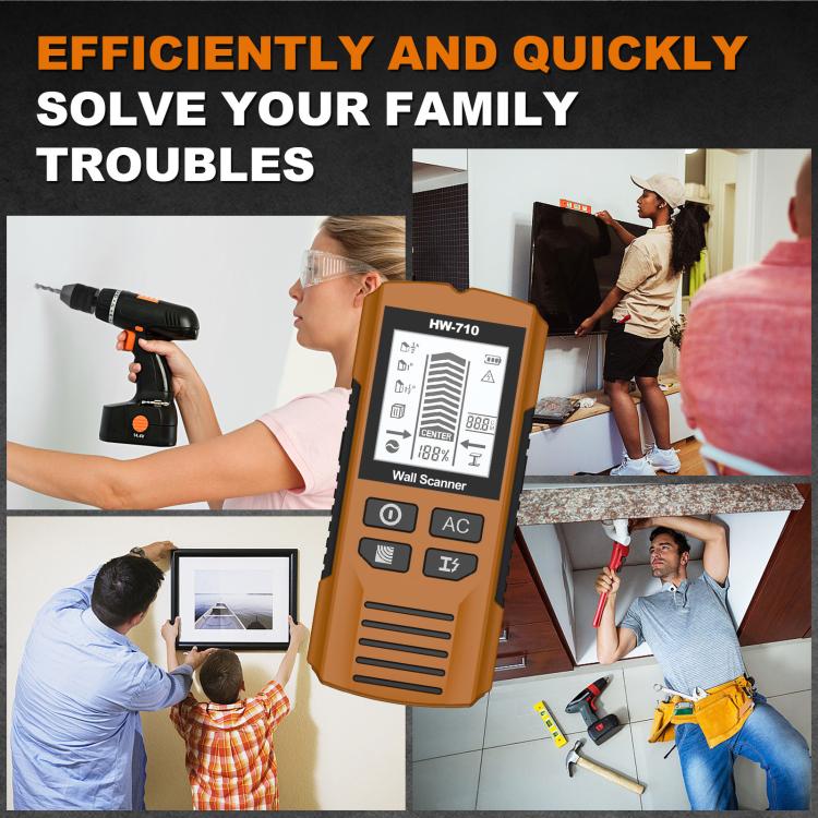 HW-710 5-in-1 Wall Scanner Metal Detector Stud Finder Measuring Instrument(Yellow) - Metal Detector by buy2fix | Online Shopping UK | buy2fix