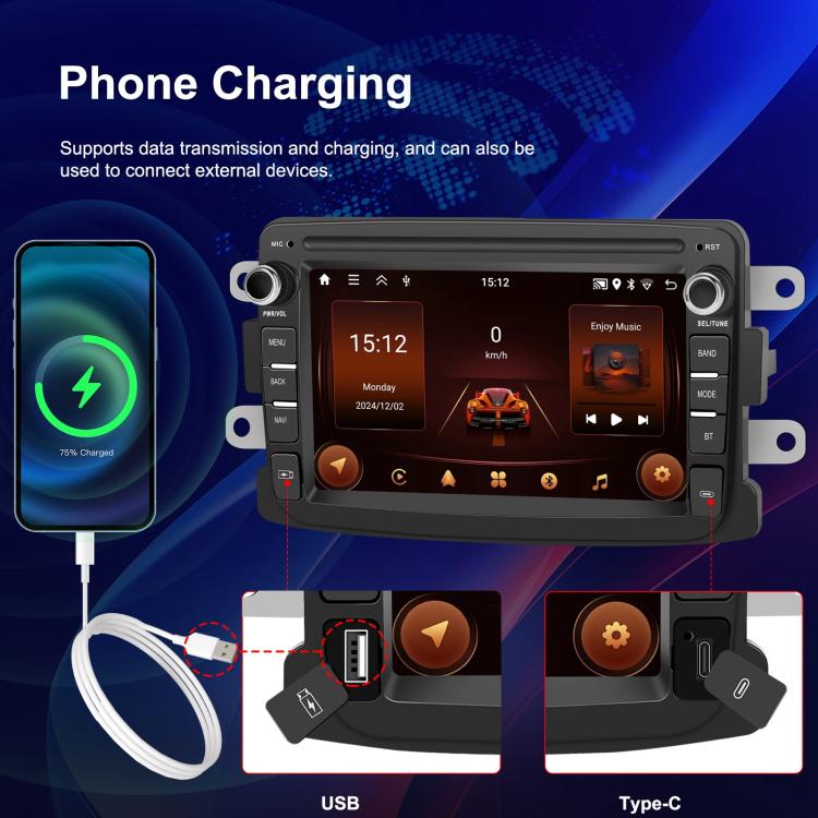 For Dacia Android 15 7 inch Wireless CarPlay Car Player Car Central Control Navigation Machine, Specification:Standard - Car MP3 & MP4 & MP5 by buy2fix | Online Shopping UK | buy2fix