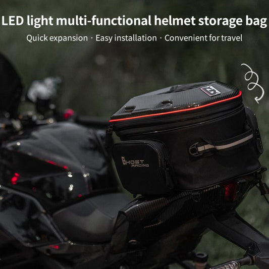 GHOST RACING GR-CWB07 LED Light Motorcycle Rear Seat Bag Riding Helmet Hard Shell Backpack, Style:Matte PU(Red Stripe) - Bags & Luggages by GHOST RACING | Online Shopping UK | buy2fix