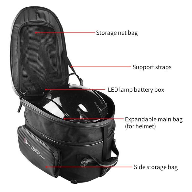 GHOST RACING GR-CWB07 LED Light Motorcycle Rear Seat Bag Riding Helmet Hard Shell Backpack, Style:Matte PU(Red Stripe) - Bags & Luggages by GHOST RACING | Online Shopping UK | buy2fix