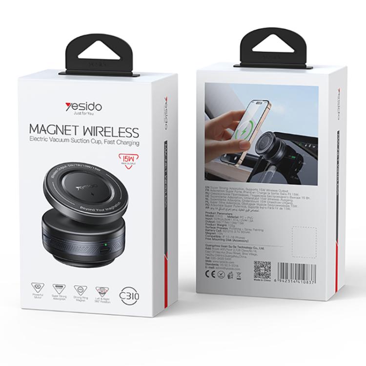 Yesido C310 15W Wireless Charging Vacuum Suction Cup MagSafe Car Holder with 360 Degree Rotating Base(Black) - Wireless Charger Holders by Yesido | Online Shopping UK | buy2fix