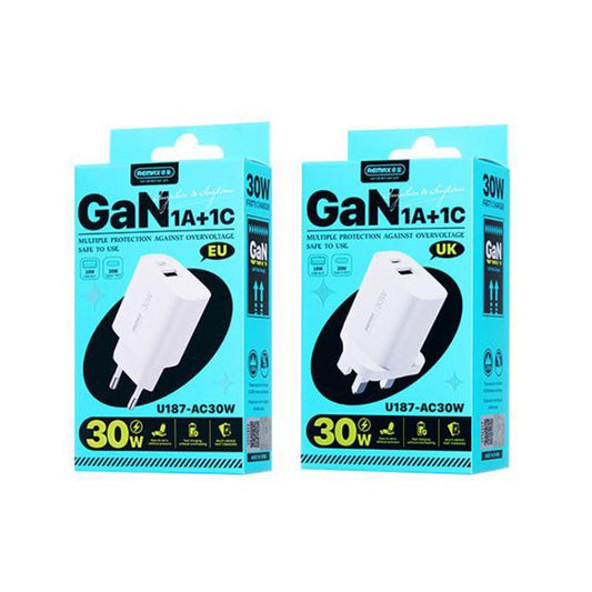 REMAX U187 20W USB and Type-C GaN Fast Charger, Specification:UK Plug(White) - USB Charger by REMAX | Online Shopping UK | buy2fix