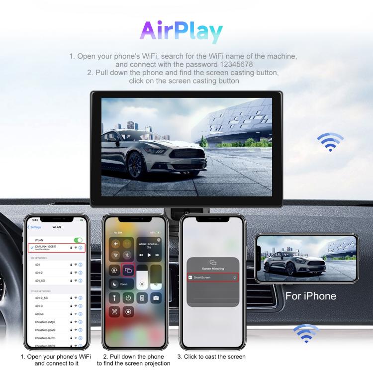 9 inch Car Wireless CarPlay and Android Auto Car HD Navigation Display, Specification:Standard - Car MP3 & MP4 & MP5 by buy2fix | Online Shopping UK | buy2fix