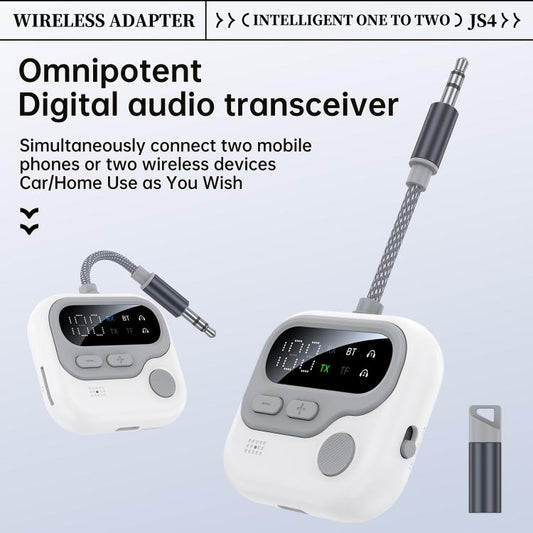 JS4 2 in 1 Car Digital Display Wireless Audio Adapter 3.5mm Audio Receiver Transmitter(White) - Audio Receiver Transmitter by buy2fix | Online Shopping UK | buy2fix