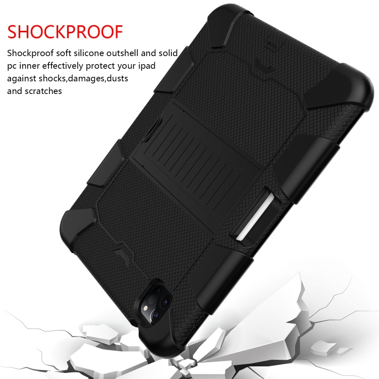 For iPad Air 2022 / 2020 10.9 Shockproof Two-Color Silicone Protective Case with Holder(Black+Black) - iPad Air (2022) / (2020) 10.9 Cases by buy2fix | Online Shopping UK | buy2fix