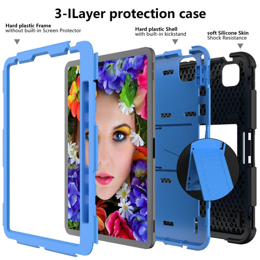 For iPad Air 2022 / 2020 10.9 Shockproof Two-Color Silicone Protective Case with Holder(Black + Blue) - iPad Air (2022) / (2020) 10.9 Cases by buy2fix | Online Shopping UK | buy2fix