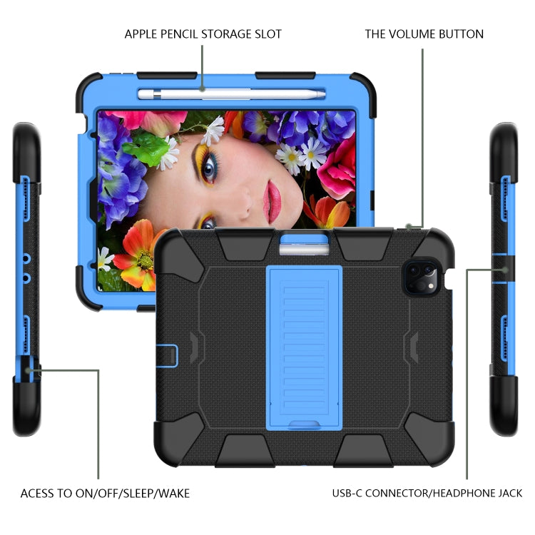 For iPad Air 2022 / 2020 10.9 Shockproof Two-Color Silicone Protective Case with Holder(Black + Blue) - iPad Air (2022) / (2020) 10.9 Cases by buy2fix | Online Shopping UK | buy2fix