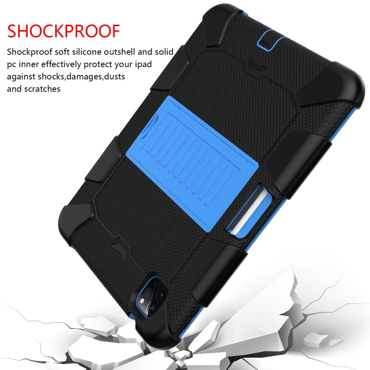 For iPad Air 2022 / 2020 10.9 Shockproof Two-Color Silicone Protective Case with Holder(Black + Blue) - iPad Air (2022) / (2020) 10.9 Cases by buy2fix | Online Shopping UK | buy2fix