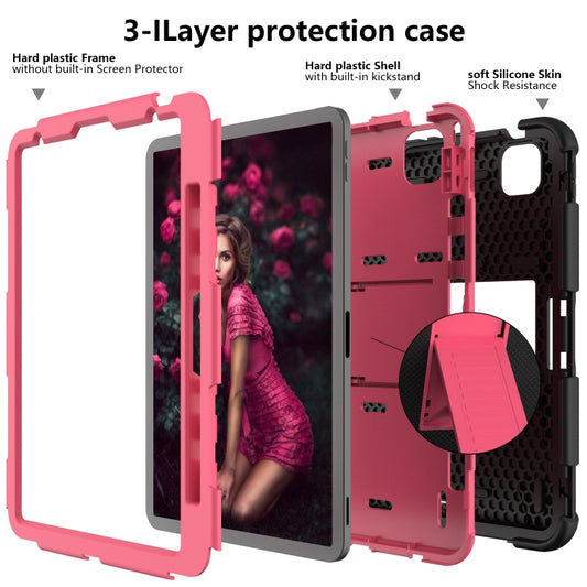 For iPad Air 2022 / 2020 10.9 Shockproof Two-Color Silicone Protective Case with Holder(Black + Rose Red) - iPad Air (2022) / (2020) 10.9 Cases by buy2fix | Online Shopping UK | buy2fix