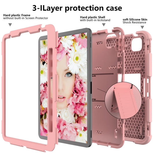 For iPad Air 2022 / 2020 10.9 Shockproof Two-Color Silicone Protective Case with Holder(Rose Gold + Rose Gold) - iPad Air (2022) / (2020) 10.9 Cases by buy2fix | Online Shopping UK | buy2fix